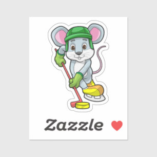 Sticker Souris de hockey sur glace avec bâton de hockey