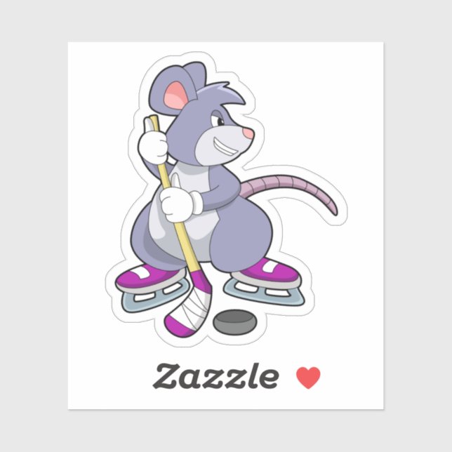 Sticker Souris de hockey sur glace avec bâton de hockey su (Feuille)