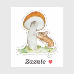 Sticker Souris drôle avec champignon sauvage