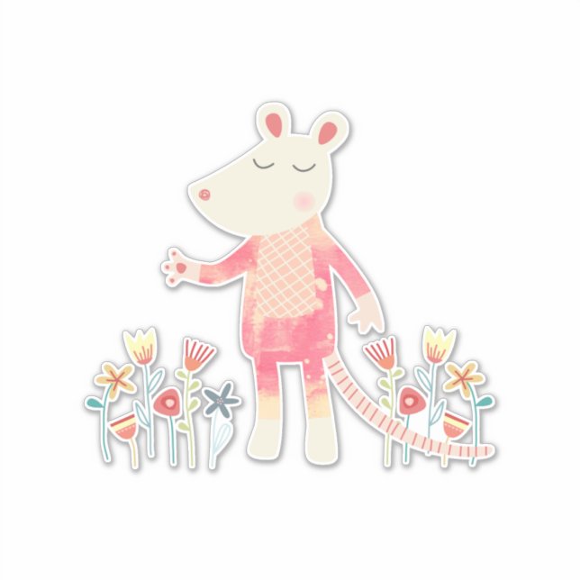 Sticker Souris mignonne avec fleurs (Devant)