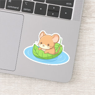 Sticker Souris mignonne dans un bateau en feuille