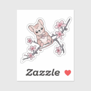 Sticker Souris sur la branche des fleurs