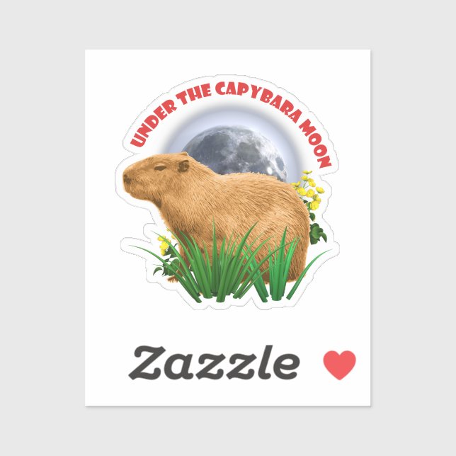 Sticker Sous la lune de Capybara amusante Capybara (Feuille)