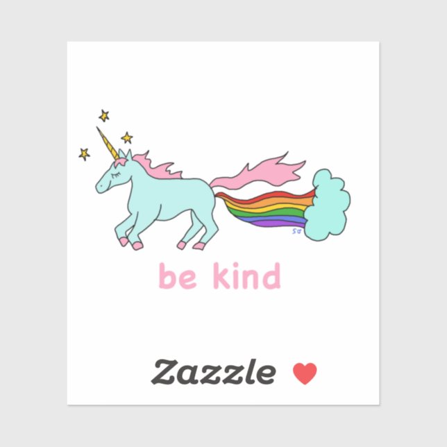 Sticker Soyez gentil Farting Unicorn Love (Feuille)