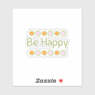 Sticker Soyez Happy Green Floral Inspirational Vinyl Stick