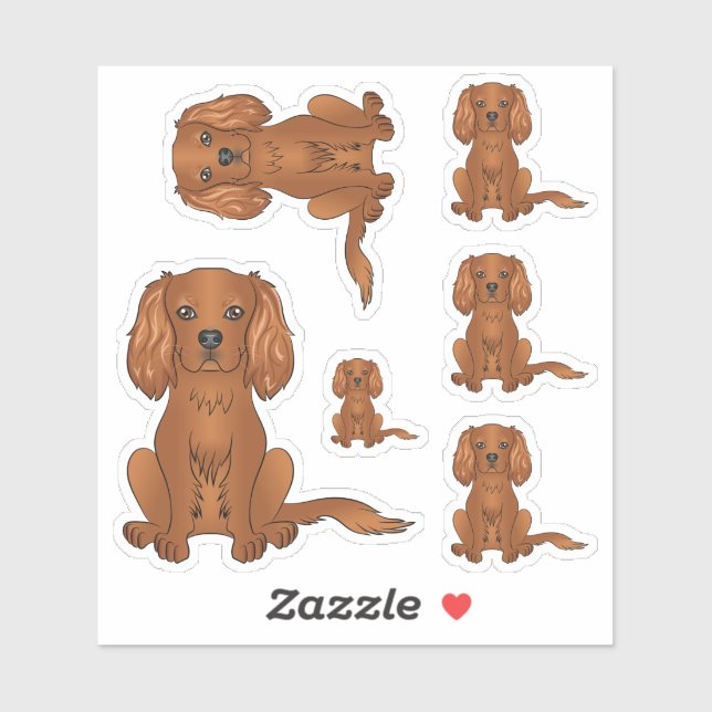 Sticker Spaniel Cavalier King Charles Ruby assis (Feuille)