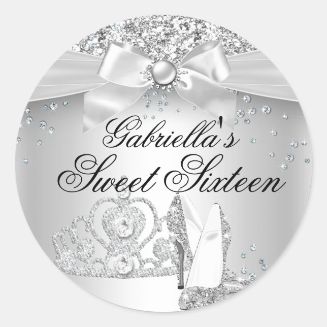 Sticker Sparkle Tiara & Heels Silver Sweet 16 (Devant)