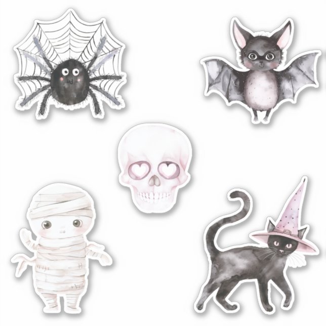Sticker Spider Skull Bat Cat Mummy Halloween (Devant)