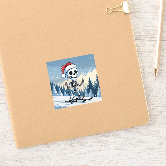 Sticker Spooky Christmas Skeleton on Skis (Carnet)