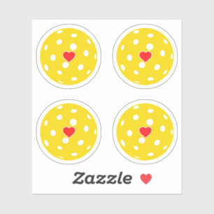 Sticker Sport i love Pickleball jaune boule de coeur