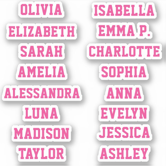 Sticker Sport Team Rose Girl Custom 16 Noms Set (Devant)