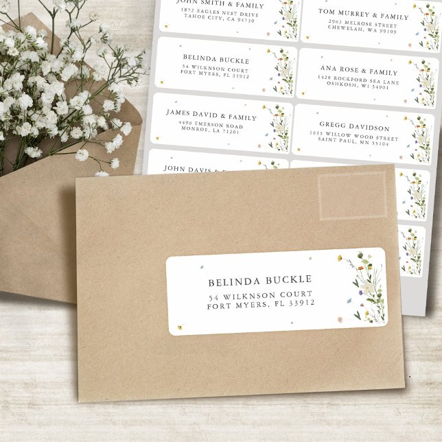 Sticker Spring Fleur sauvage Garden Floral Nom de l'invité (Spring Wildflower Garden Floral Individual Guest Name Address Sticker)