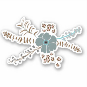 Sticker Spring Floral Motif Turquoise Brown Gris Whimsical