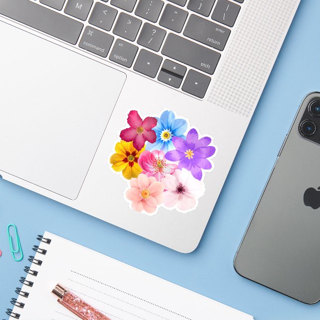 Sticker Spring Harmony - Mixed Watercolor Flower Bouquet (Ordinateur portable avec iPhone)