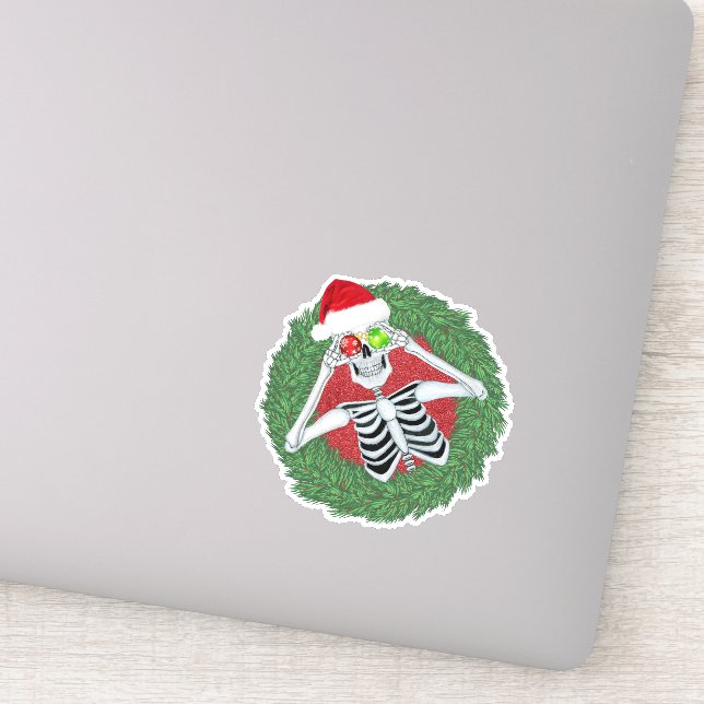 Sticker Squelette à Santa Hat Balls de Noël Green Wreath (Détail)