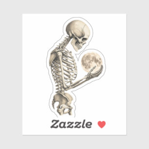 Sticker Squelette au clair de lune vintage tenant la plein