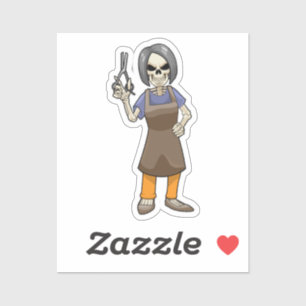 Sticker Squelette comme coiffeur avec ciseaux