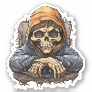 Sticker Squelette Ennuyé Assis En Cool Forêt Squelette