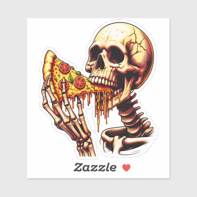 Sticker Squelette mangeant une pizza  (Feuille)