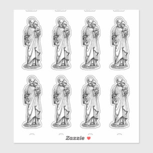 Sticker St Joseph avec l'enfant Jésus noir et blanc