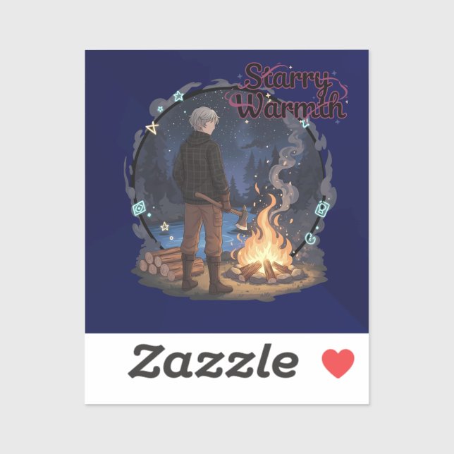 Sticker Starry Warmth - Lumberjack Anime Boy by Campfire (Feuille)