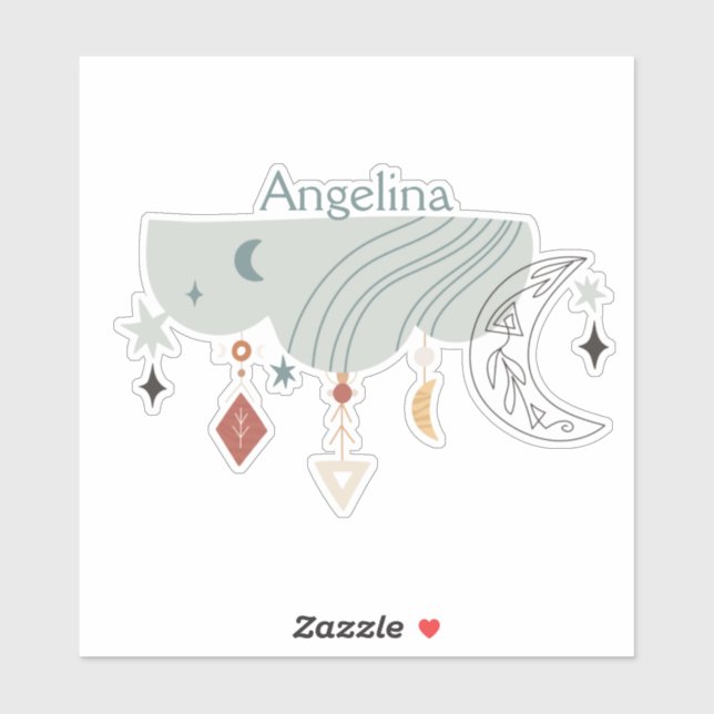 Sticker Stars lune boho chic ligne décorative art (Feuille)