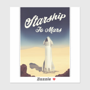 Sticker Starship to Mars Voyage spatial de style vintage.