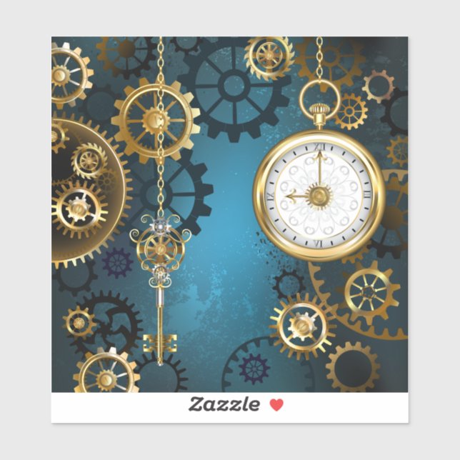 Sticker Steampunk Arrière - plan turquoise avec Gears (Feuille)