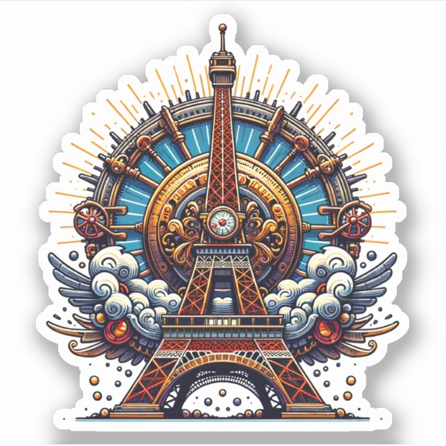Sticker Steampunk Bastille Day Tour Eiffel (Devant)