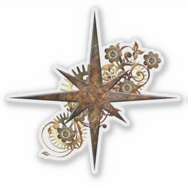 Sticker Steampunk Compass Star Transparent (Devant)