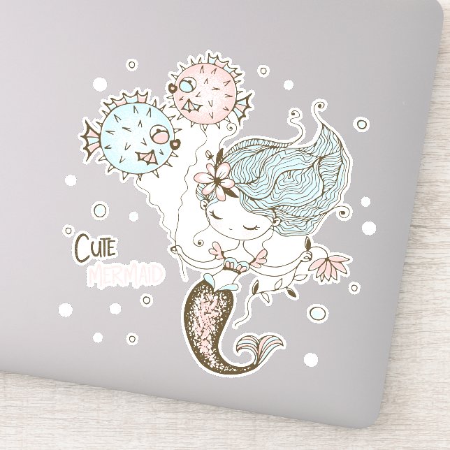 Sticker Stick à la sirène mignonne et à la queue de poisso (Détail)