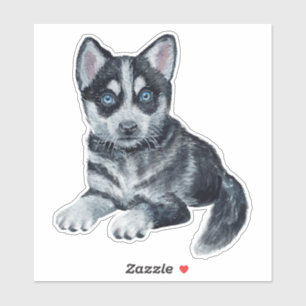 Sticker Stick Sibérien Husky Puppy Cartoon Chien