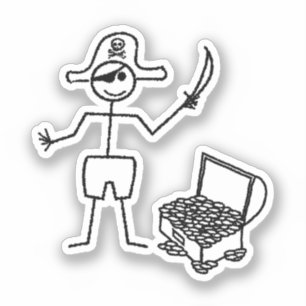 Sticker Stickman Pirate Avec Poitrine Au Trésor