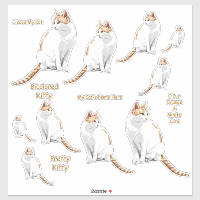 Sticker Stickset Lg Chats Orange et Blanc (Feuille)