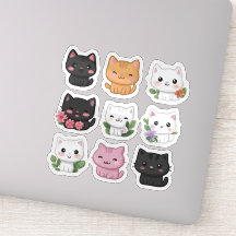Sticleur de chats fleuris Cute Kawaii Multicolor