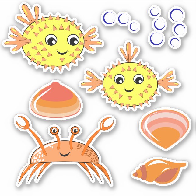 Sticker Sticule en vinyle de poisson, de crabe et de coqui (Devant)
