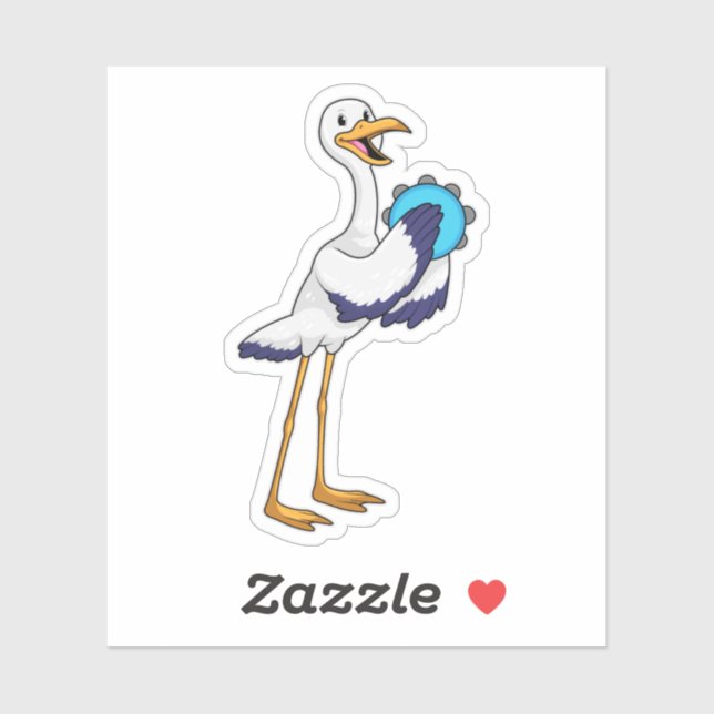 Sticker Stork en musicien avec Tambourine (Feuille)