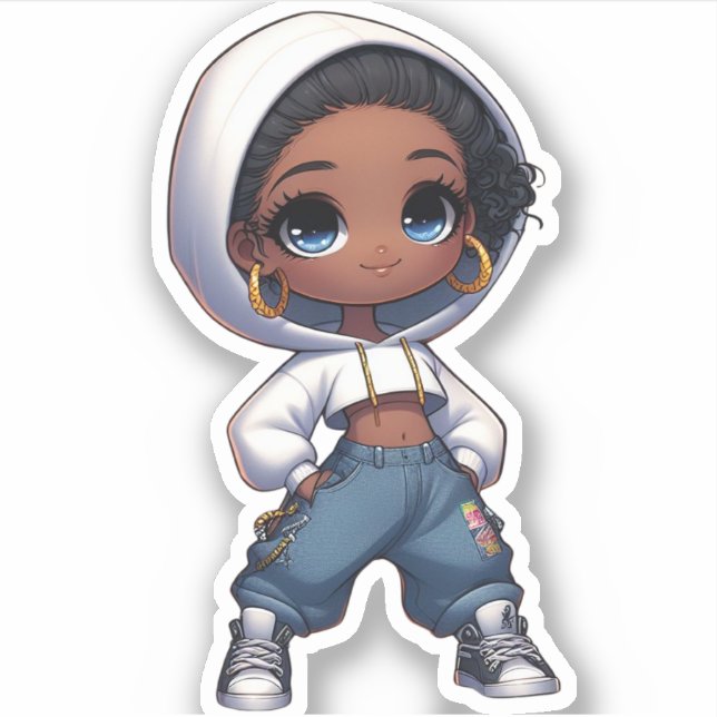 Sticker Streetstyle mignonne chibi noire fille (Devant)
