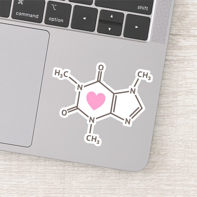 Sticker Structure moléculaire de la caféine avec coeur (Détail)