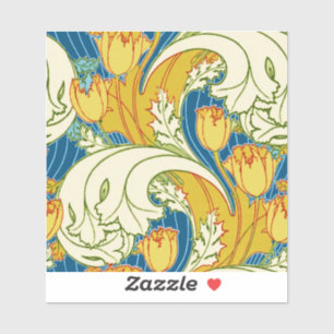 Sticker Style William Morris Tulipe Florale Sarcelle et Or