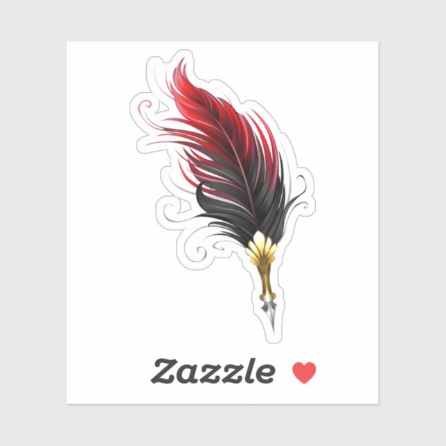 Sticker Stylo rouge en plumes avec nib or (Feuille)