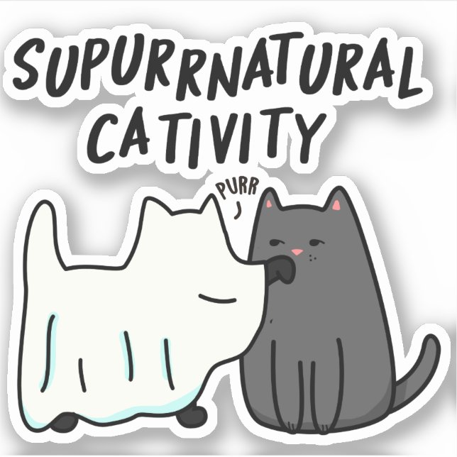 Sticker Su-purr-naturelle Cativité Funny Cat Pun (Devant)
