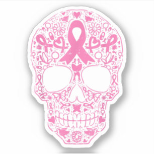 Sticker Sugar Crâne rose Ruban Noir Sensibilisation au can