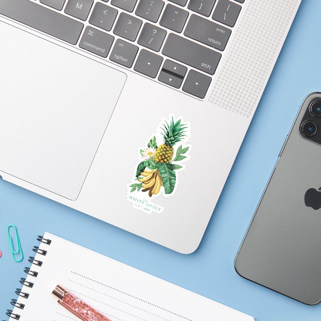 Sticker Suite ananas au White Lotus (Ordinateur portable avec iPhone)