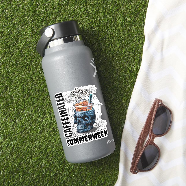 Sticker Summerween Skull Skeleton Hand Iced Coffee Goth (HydroFlask Insitu)