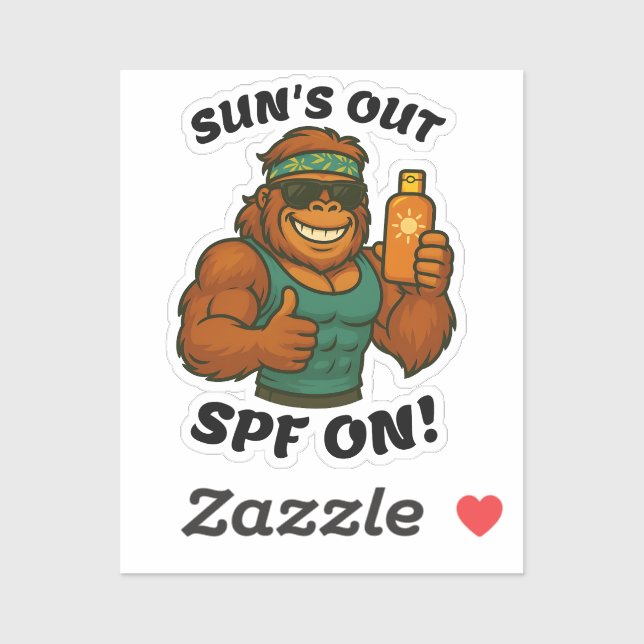 Sticker Sun’s Out SPF On – Funny Summer Orangutan Fitness  (Feuille)