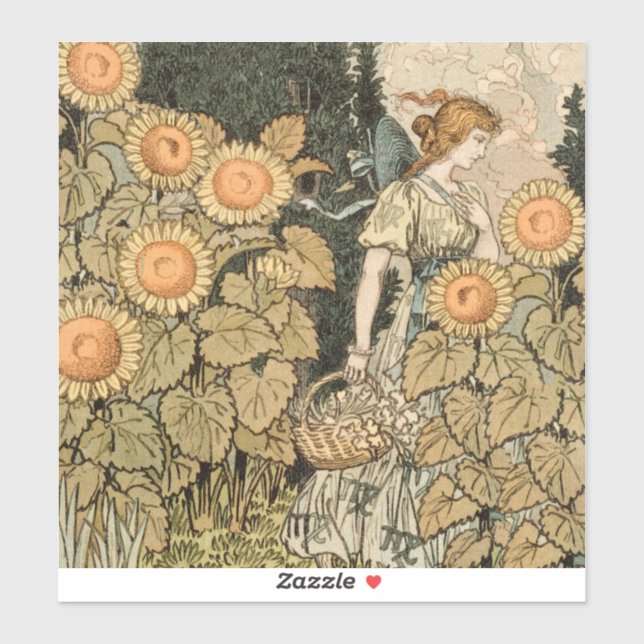 Sticker Sunflower Art Nouveau Jardin Grasset Femme (Feuille)