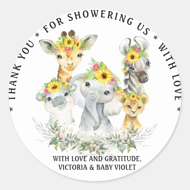 Sticker Sunflower Safari Baby shower Classic rond (Devant)