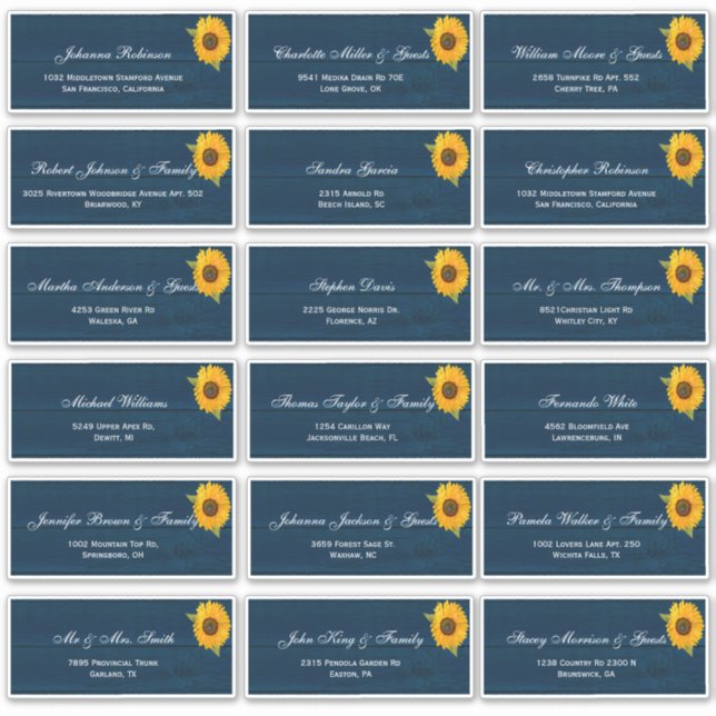 Sticker Sunflowers Navy Blue Rustic Mariage Nom d'invité S (Devant)