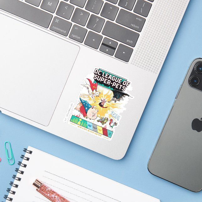 Sticker Super-Animaux : Nous sommes un pack, nous collons  (Ordinateur portable avec iPhone)